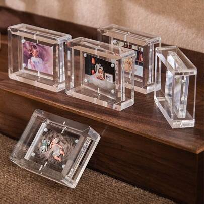 迷你360°旋转小相框，高透明亚克力材质，带磁性桌面展示装饰框