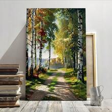 1pc Forest Path Birch Trees Impressionist Style Framed Wall Art - Canvas Prints Poster, Ready To Hang - Home Decor, Ideal For Home, Office Wall Decor, Family Gift, Living Room Bedroom Wall Decor - 彩色 - 查看 1