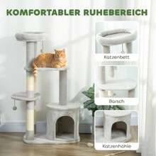 114cm Cat Tree With Cave, Sisal Posts And Multi-Level Platform For Medium Cats Under 6kg, Light Grey - Light Grey - View 4
