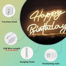 1pc Happy Birthday LED Neon Light With Crown, Wall Decor Neon Light, USB Powered, Dimmable Brightness, Suitable For Bar, Bedroom, Birthday, Party, Art Decor, Living Room - 暖白 - 查看 6