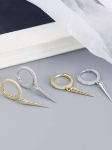 1 Pair Fashionable Glamorous Luxury Zirconia Gold Conical Earrings, Unique Design Everyday Versatile Women Gift - Golden Yellow & Silver - View 3