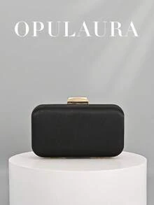 OpulAura 1件装复古优雅缎面手拿包，褶皱扭结设计，时尚晚礼服包，魅力精致的正式派对手提包，奢华盒式小包，适合派对/婚礼/正式场合晚宴，配有链条肩带，可肩背或斜挎 - 黑色 - 查看 6