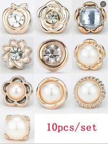 Set de 10 broches de botón antideslizante, sin necesidad de coser, ajustable para la cintura, broche de perla para ropa, vestido - Multicolor - Ver 1