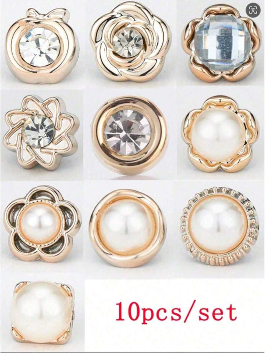 Set de 10 broches de botón antideslizante, sin necesidad de coser, ajustable para la cintura, broche de perla para ropa, vestido - Multicolor - Ver 1