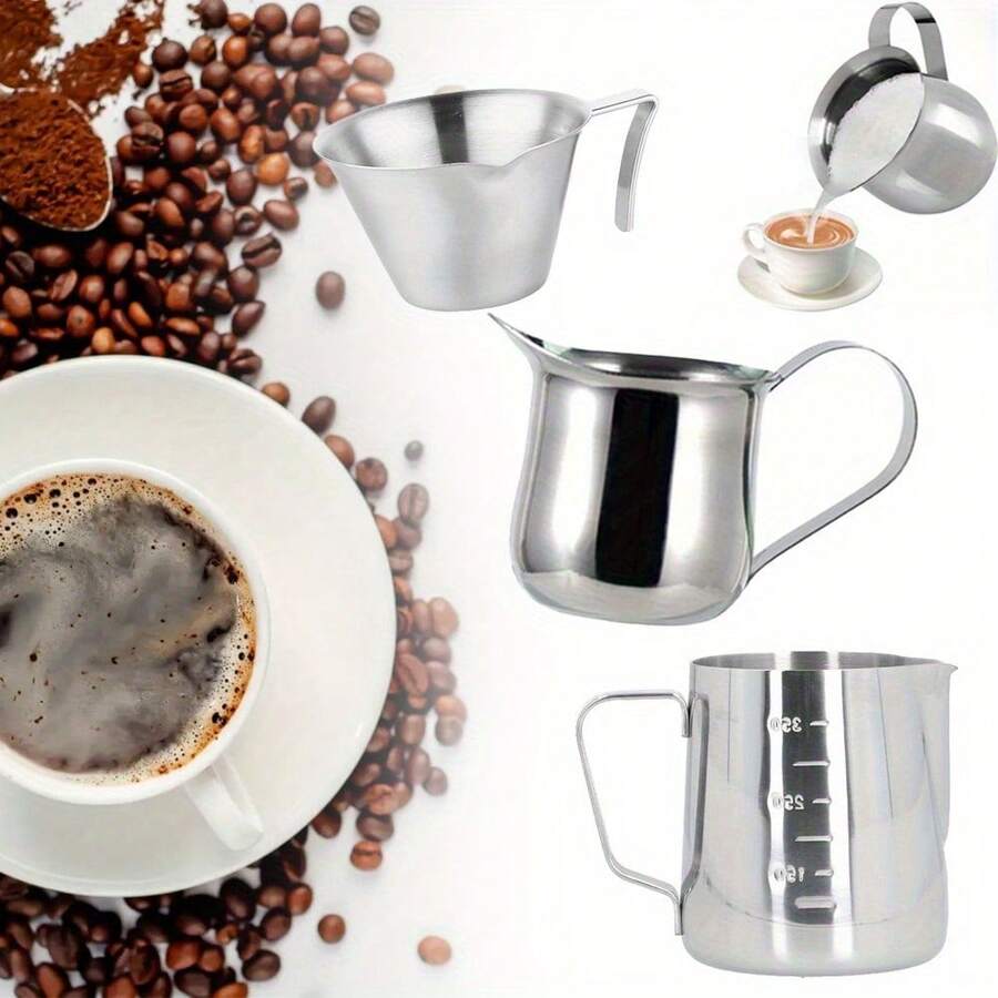 Milk Jugs Stainless Steel Milk Frothing Jugs Coffee Pitcher Pull Flower Cup Cappuccino Coffee Pot Espresso Cups Milk Frothing Pitcher Non Stick Milk Jug Espresso Cup With Scale Coffee Extraction Cup Measuring Cup Kitchen Coffee Accessories - Multicolor - View 1