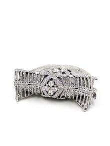 Clutch de luxo em formato de cisne, prateada com cristais, para ocasiões especiais. Bolsa de mão com strass em formato de animal, ideal para casamentos e festas de noiva. Mini bolsa feminina prateada e rosa com strass, perfeita para bailes e festas. Acompanha caixa de presente requintada. - Prata - Ver 8