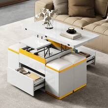 Modern White Lacquered Coffee Table, Elegant Side Table, Multifunctional, Height-Adjustable Coffee Table, Folding Dining/Living Room Furniture, 100 X 50 X 43 Cm (L X W X H) - White + MDF + Particleboard - View 10