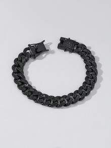 سوار رجالي كلاسيكي بسلسلة كوبية سوداء مرصعة بالماس بعرض 13 مم قطعة واحدة