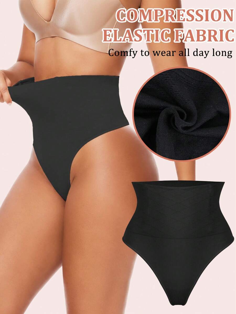 High Waist Women Tummy Control Shapewear Thong Panty Waist Trainer Body Shaper Pants Shaping Compression Briefs Underwear Underpants Knickers - Black - View 1