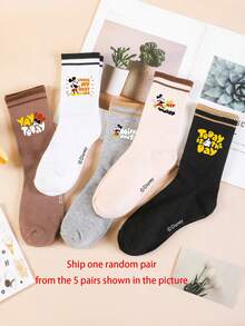 Disney 1 Pair/5 Pairs/10 Pairs Women's Mid-Calf Socks - Mickey Pattern, Couple Mid-Calf Socks, Two-Stripe Sports Mid-Calf Socks, Versatile Style, Suitable For Daily Wear And As Holiday Gifts - Multicolor - View 11