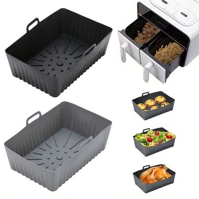 1/2pcs Reusable Silicone Air Fryer Pots & Cooking Mats - Food- Non-Stick Baking Liners With Drainage Holes, For Healthy Frying, Roasting, Grilling - Kitchen Accessories