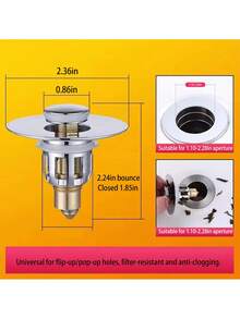 1pc Stainless Steel Universal Sink Plug, Bathroom Basin Pop-Up Drain Filter, Hair Catcher, Basin Drain Stopper Replacement Parts