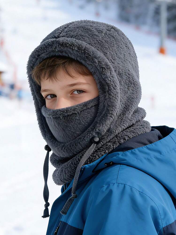1 Peça Balaclava de Lã Fleece para Adolescentes de 12-18 Anos, Máscara de Esqui à Prova de Vento com Cobertura Facial Completa, Gola Quente de Pelúcia Ajustável, Gorro para Esqui e Transporte Ao Ar Livre - 1PC - Visão 8
