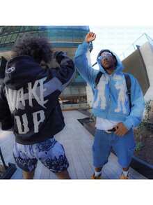 Men's Y2K Hoodie Fashion High Street Personality Hip-Hop Style Letter Print Hooded Cardigan Jacket - Blue - View 5