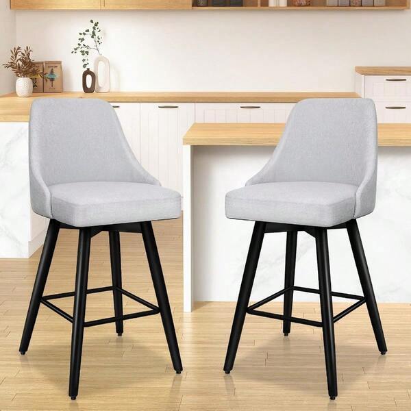Barstools 2X Swivel Bar Stools With Metal Footrest Light Grey Kitchen Dining Chair Counter Stool Chair For Home Bar Dining Room