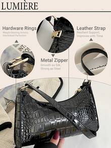 Solid Color Embossed Geometric Shoulder Bag With Zipper, Women's Shoulder Bag, Fashion Retro Zipper Bag, Casual Waterproof Handbag For Teen Girls, Women, College Students, Rookies & White-Collar Workers. Perfect For Office, Work, Business, Commute. Best Work Bag For Women., Retro Inspired Bag For Women - 彩色 - 查看 9