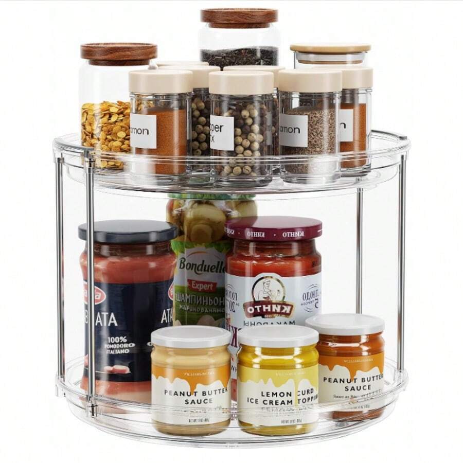 2 Tier Lazy Susan Turntable Organizer 9.25'' Rotating Spice Rack Organization For Cabinet, Kitchen, Pantry, Countertop, Bathroom, Vanity, Medicine Cabinet Organizer, Clear - lucency-2 floors - 查看 1