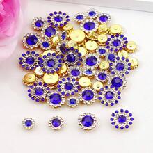 8mm, 10mm, 12mm, 14mm, 50 piezas/paquete, Cristales de Rhinestone redondos con forma de flor y base dorada DIY para coser o pegar, Lentejuelas brillantes, Decoraciones para ropa, bolsos, zapatos, manualidades, adornos DIY.