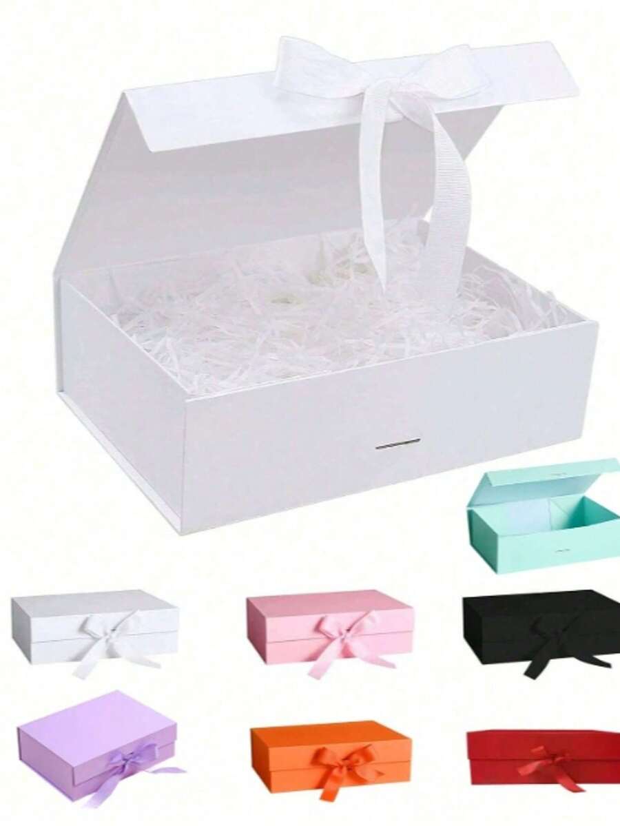 Foldable Magnetic Closure Gift Box,Solid Color Foldable Gift Box,Wedding Party Ribbon Gift Box, White, Pink, Black,Red, Purple, Orange, Green Packaging Box, Wedding Souvenir Gift Box, Flip Ribbon Gift Box, Halloween, Thanksgiving, Christmas Gift Box, Suitable For Birthday Parties, Holiday Party Gift Box, Wedding Gift Storage Box ﻿