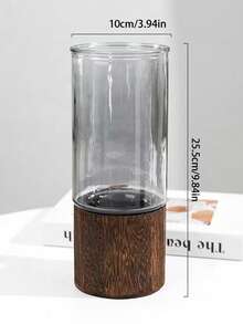 1pc Luxury Wooden & Glass Flower Vase Decor, Living Room Decoration Vase For Hydroponic Lucky Bamboo, Large Diameter Transparent Glass Flower Vase For Fresh Flowers - Multicolor - View 12