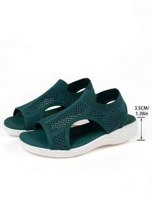 Plus Size Women Casual Sports Sandals, Lightweight Slip-On Comfortable Fashion Sneakers, Minimalist Mesh Design Versatile Sandals (Run Small By One Size) - Green - View 8