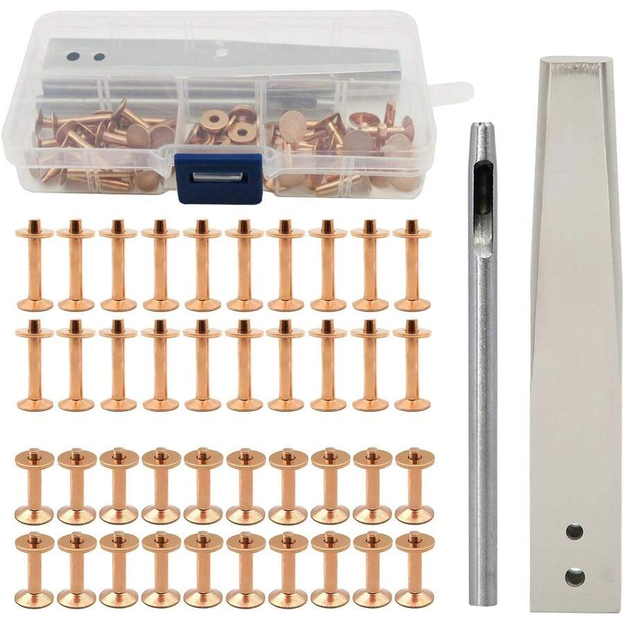 Kit de Rebabas de Remaches de Cobre, 40 Juegos de Remaches de Cobre, Tuercas, Remaches, Espaciadores, Remaches de Cuero, Tachuelas con Perforador, Herramienta Artesanal de Cuero (Estilo C) - Estilo C - Ver 1