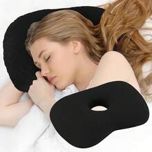 Kissen mit Ohrlöchern, Kissen für Seitenschläfer, ergonomisches Design, atmungsaktiv und ohrenschützend. - Schwarz - Übersicht 1