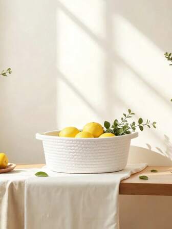 Snygg vit vävd förvaringskorg med handtag, 30x20x13 cm - Perfekt för husdjursleksaker, badrumshanddukar och hudvårdsprodukter, dekorativ presentkorg, tvättkorgar