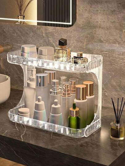 1 kệ đựng đồ bằng acrylic - Kệ đựng đồ tiết kiệm không gian cho phòng tắm, kệ đựng đồ gia dụng di động, kệ đựng đồ hai tầng cho phòng tắm, kệ đựng mỹ phẩm, hộp đựng mỹ phẩm, kệ hai tầng đa chức năng, kệ để bàn tại nhà, thích hợp làm quà tặng cho phòng ngủ, khi đi du lịch, làm việc văn phòng, học tập, và cũng là vật dụng cần thiết cho mùa tựu trường.
