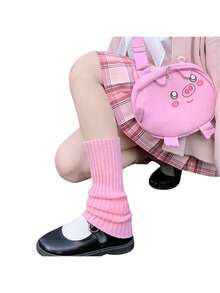 Female Leg Warmer, Adults Solid Color Ribbed Leg Sleeve Long Tube Knitted Stocking For Spring Fall Winter - Pink - View 1