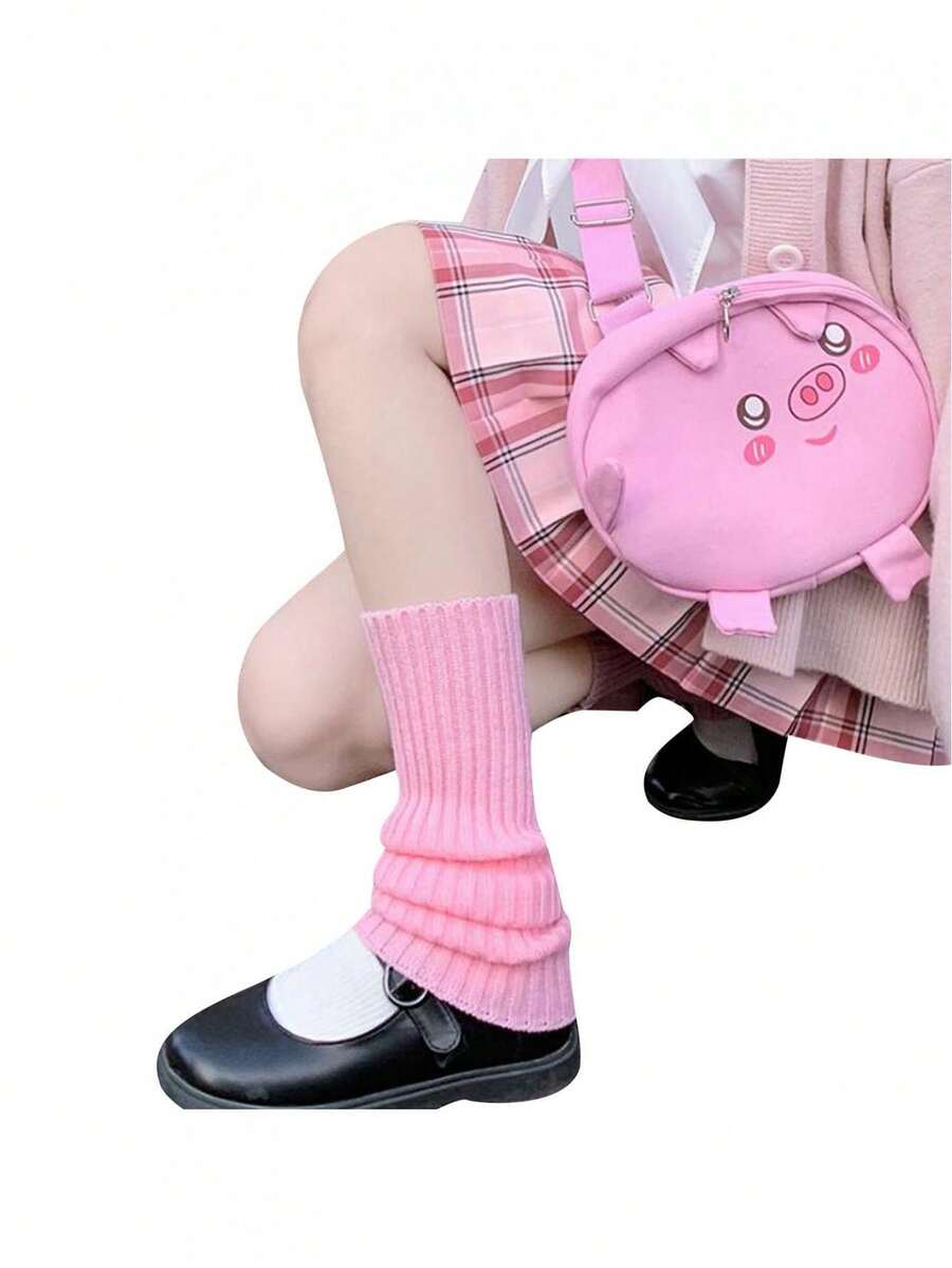 Female Leg Warmer, Adults Solid Color Ribbed Leg Sleeve Long Tube Knitted Stocking For Spring Fall Winter - Pink - View 1