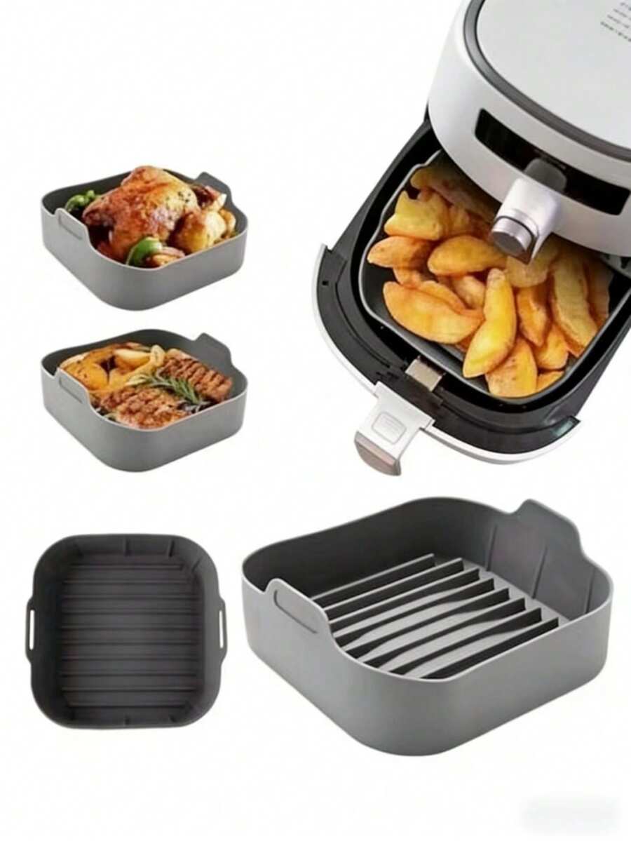 1Pc 20cm Silicone Mold Air Fryer Accessories, Air Fryer Tray Mold Can Be Reused, Washable And Non-Stick, Air Fryer Basket Inner Lining, Replaceable Baking Tray, Suitable For Air Fryer Containers, Square Basket Accessories Suitable For Oil-Free Fryers - Multicolor - View 1