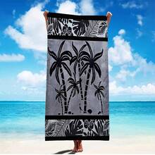 1pc Tropical Rainforest Beach Towel, Quick-Dry, Soft, Absorbent Polyester, Modern Design - Black and White - View 2