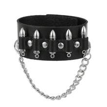 Brazalete de cuero negro exagerado con remaches, brazalete de remaches con picos, brazalete gótico punk de motocicleta, brazalete de cuero ancho, brazalete de puño, brazalete de hebilla metálica, unisex - Negro - Ver 20