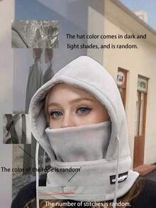 1pc Unisex Hat With Ear Warmer - Solid Color, Neck & Face Protection, High Gram Wool Lined Pullover Hood, Suitable For Outdoor Cycling, Casual Style, Drawstring Closure, Autumn/Winter Holiday Theme Warm Headwear