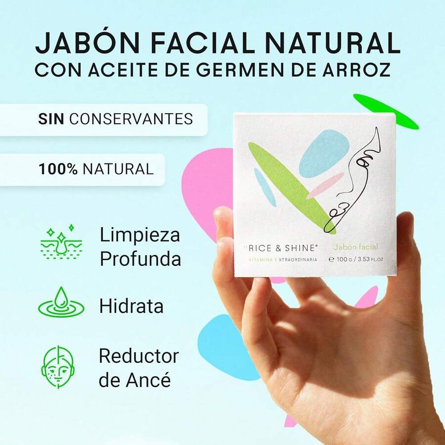 ARROZ Y BRILLO| Tratamiento Facial con Aceite de Germen de Arroz| Skin Care 100% Natural - 60% más de Vitamina E que el Aceite de Argán| Limpieza Profunda y Suavidad en la Piel (Jabón Facial) - Exfoliante facial - Ver 1