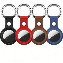 4pcs AirTag Holder, AirTag Keychain, PU Leather AirTag Protective Case, AirTag Mate For Luggage With Ring Metal Snap Keychain, Suitable For Luggage, Keys, Pets, Kids Bags - Black Blue Red Brown - View 3