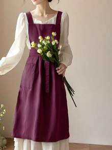 Avental impermeável, avental longo vintage com bolsos para mulheres, adequado para cozinhar, assar, pintar, cozinha, jardim, ao ar livre