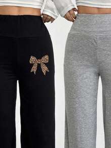 2条装女士蝴蝶结印花直筒裤