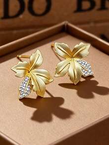 1 Đôi bông tai đinh tán hình hoa bằng kim loại Dopamine thanh lịch dành cho nữ, chất liệu đồng, thích hợp cho sử dụng hàng ngày, dự tiệc, đám cưới, quà tặng ngày lễ. - Nhiều màu - Xem 5