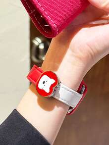 Versatile Cartoon Puppy & Apple Decorative Watch Band, Contrast Color, Compatible With Apple Watch Series 1/2/3/4/5/6/7/8/9/10/SE/Ultra, Christmas Outfit, Holiday Gift - Red and White - View 5