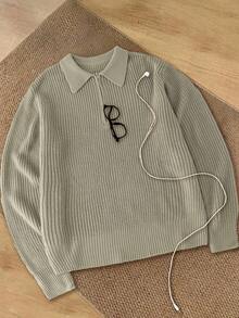 男士休闲拉链针织毛衣，有领，百搭秋冬