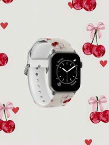 1条柔软弹力透气蝴蝶结樱桃表带，适用于三星、佳明、荣耀智能手表，尺寸可选38mm、40mm、41mm、45mm、44mm、42mm、46mm、49mm；时尚休闲硅胶表带，适用于苹果手表Ultra系列SE/11/10/9/8/7/6/5/4/3/2/1 - 彩色 - 查看 3