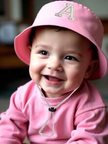 1pc Toddler A-Z Letter Pattern Bucket Hat, Adjustable Drawstring, Casual Hat Suitable For Boys & Girls, Travel & Beach - Pink - View 3