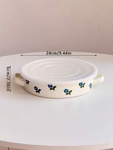 1 Set Enamel Shallow Dish With Plastic Lid, Can Be Used As Plate, Food Storage Tray, Baking Tray, Available In Multiple Colors, Ideal Gift For Elders - Multicolor - View 7