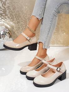 Women's Elegant Solid Color Round Toe Khaki/Beige Chunky Heel Pumps, Suitable For Office, Commuting, Party, Wear With Suits, Spring/Autumn - Chantilly - View 7