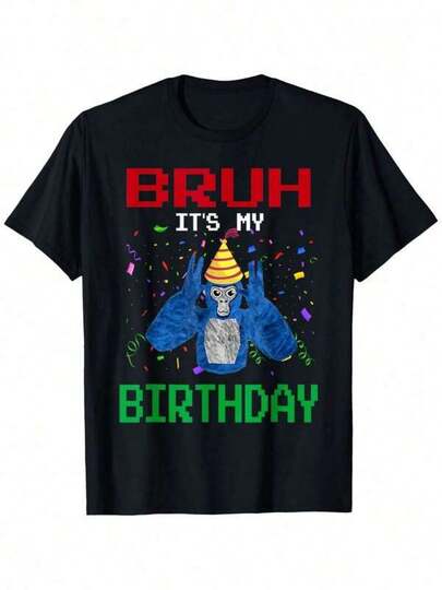 Outdoor Kids Playwear Mexico`Camiseta gráfica unisex 'Bruh It'S My Birthday' - Cuello redondo casual, diseño divertido con confeti, cumpleaños y atuendo casual, ropa casual Diseño Juguetón Ajuste Cómodo, Camisetas para de Cumpleaños Kids' Minimal Daily Wear