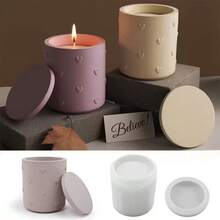 2 Buah/Set Cetakan Silikon Toples Lilin Bentuk Hati Timbul, Cetakan Kerajinan Toples Lilin Aromaterapi Bentuk Silinder Beton Plaster DIY dengan Tutup, untuk Dekorasi Rumah, Dekorasi Ruangan - Cetakan Silikon - View 4