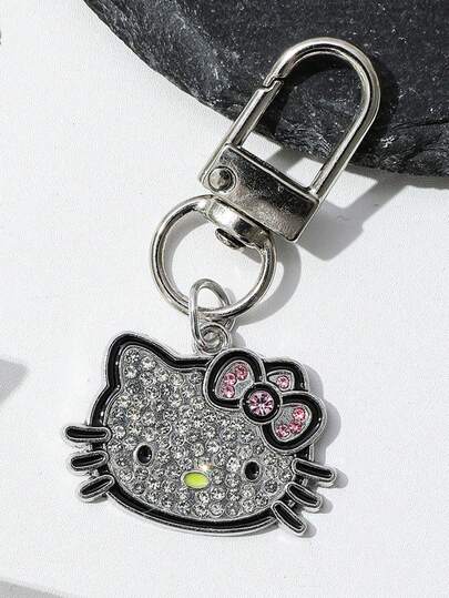  Y2K Hello Kitty Keychain Silver Rhinestone Metal Keyring Kawaii Sanrio Bag Charm For Girls Backpack Accessory