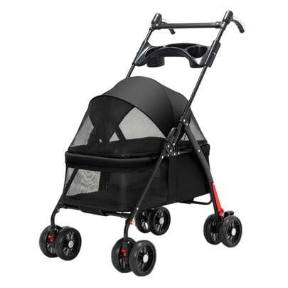4-Wheel Pet Stroller With Rotating Handle - Foldable, 38 Lbs Max Load For Dogs & Cats